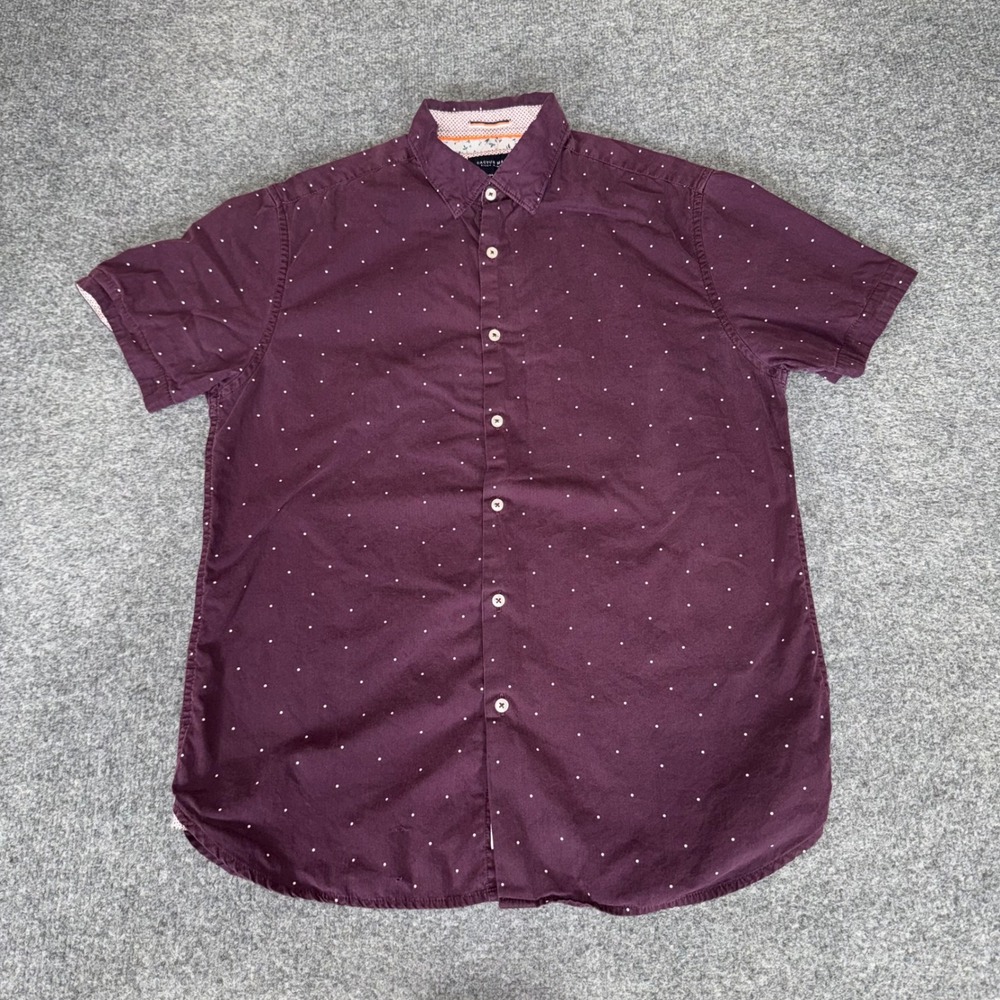 Cactus Man Ricky Singh Mens Medium Burgundy Polka Dot Cotton Short Sleeve Shirt